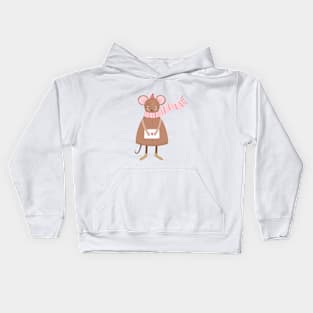 Mouse in a hat with a love letter winter cozy illustration Kids Hoodie